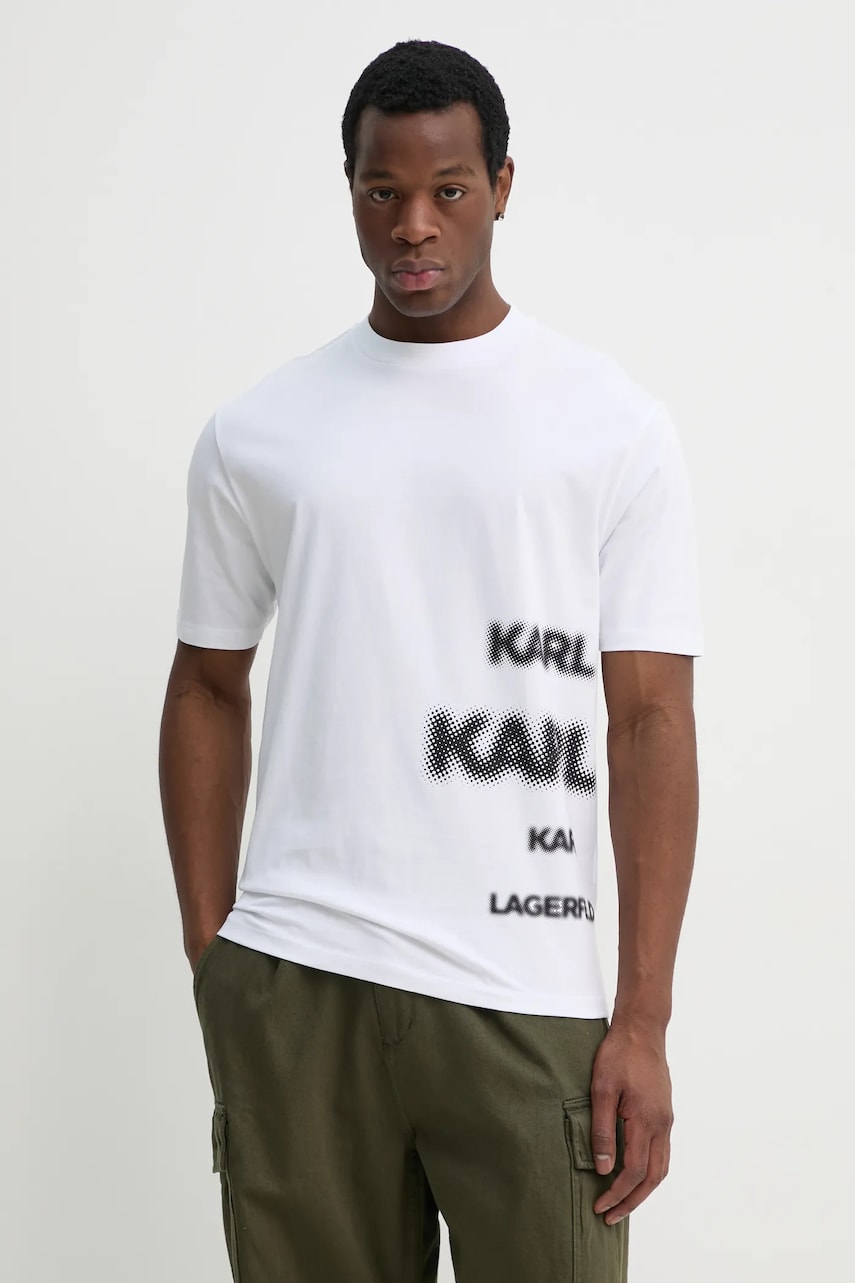 Karl Lagerfeld tricou din bumbac bărbați, culoarea alb, cu imprimeu, 552225.755139 Karl Lagerfeld tricou din bumbac bărbați, culoarea alb, cu imprimeu, 552225.755139