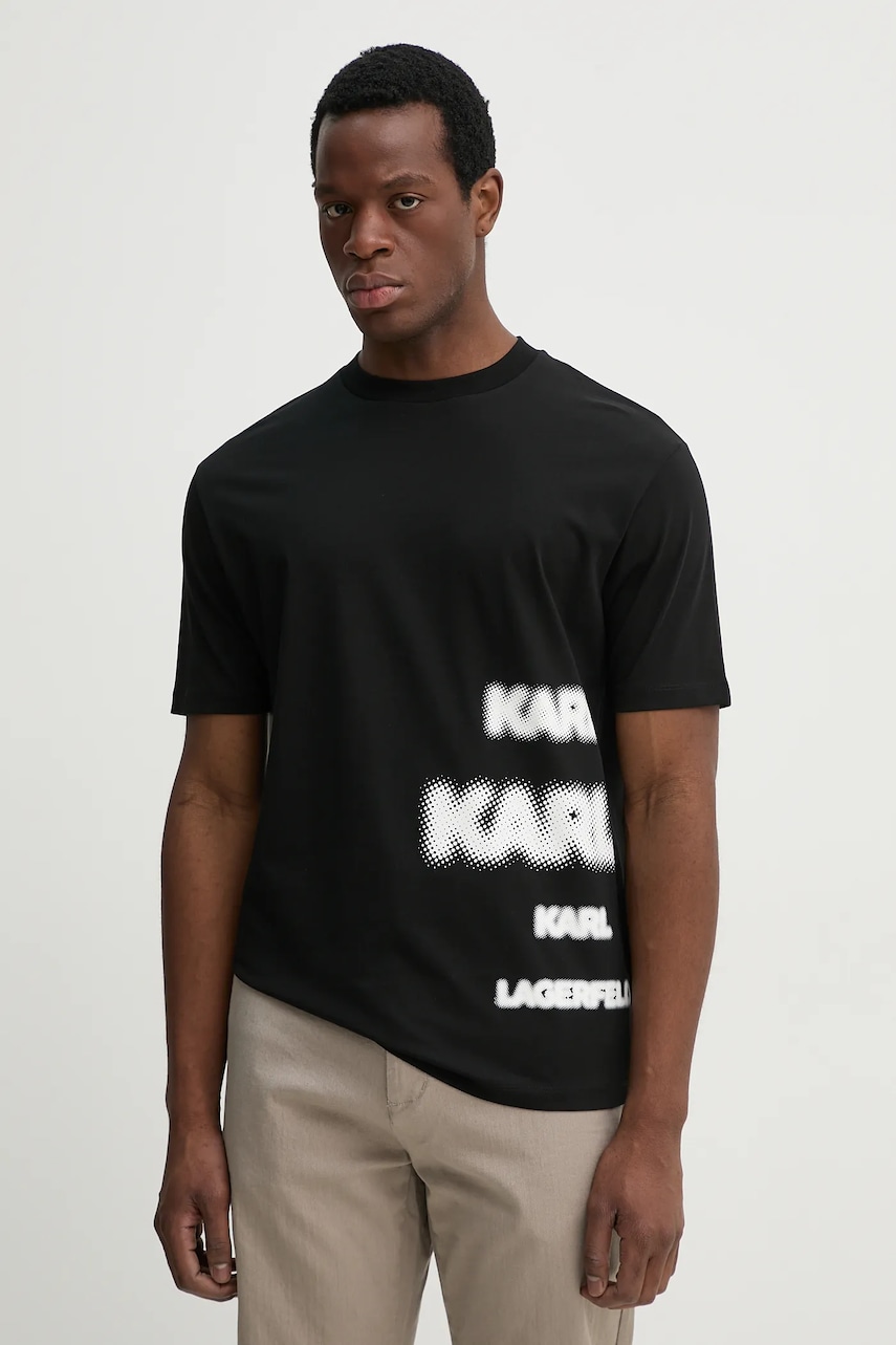 Karl Lagerfeld tricou din bumbac bărbați, culoarea negru, cu imprimeu, 552225.755139 Karl Lagerfeld tricou din bumbac bărbați, culoarea negru, cu imprimeu, 552225.755139