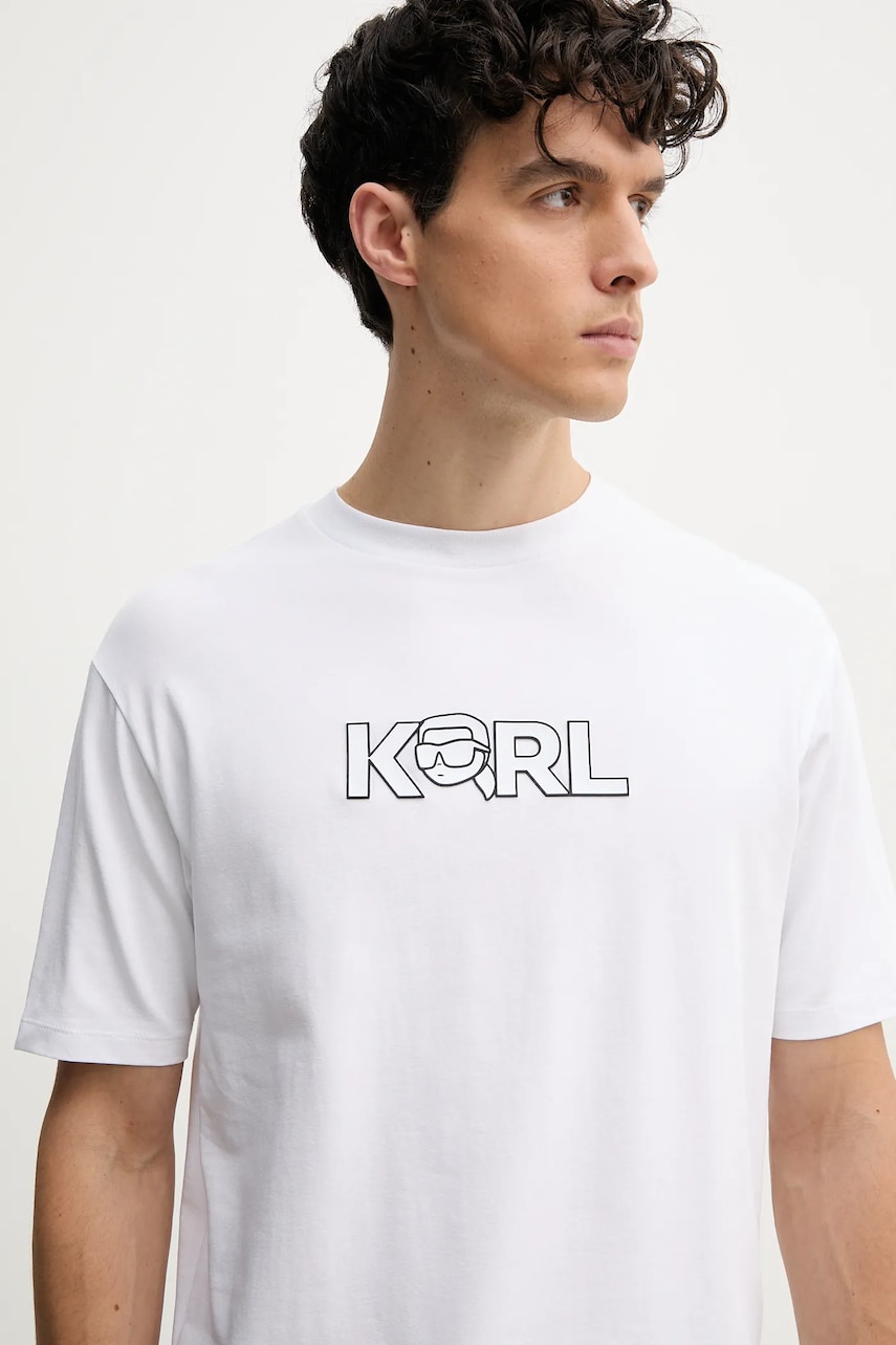 Karl Lagerfeld tricou barbati, culoarea alb, cu imprimeu, 552235.755156