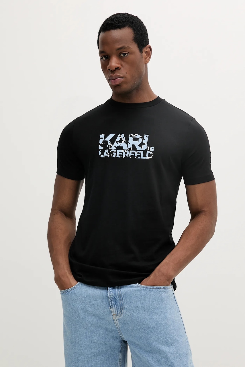 Karl Lagerfeld tricou din bumbac culoarea negru, cu imprimeu, 552224.755042 Karl Lagerfeld tricou din bumbac culoarea negru, cu imprimeu, 552224.755042