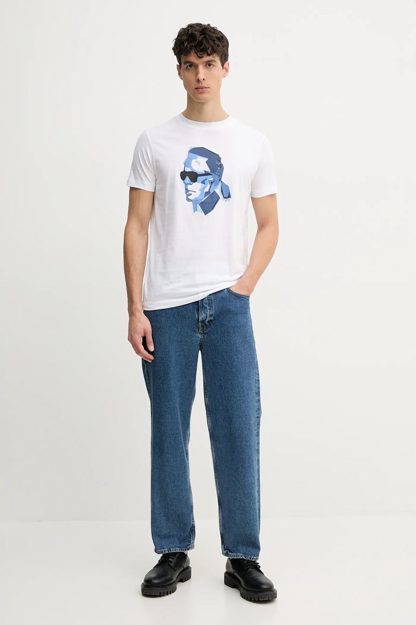 Хлопковая футболка Karl Lagerfeld мужская цвет белый с принтом 552241.755065 Хлопковая футболка Karl Lagerfeld мужская цвет белый с принтом 552241.755065
