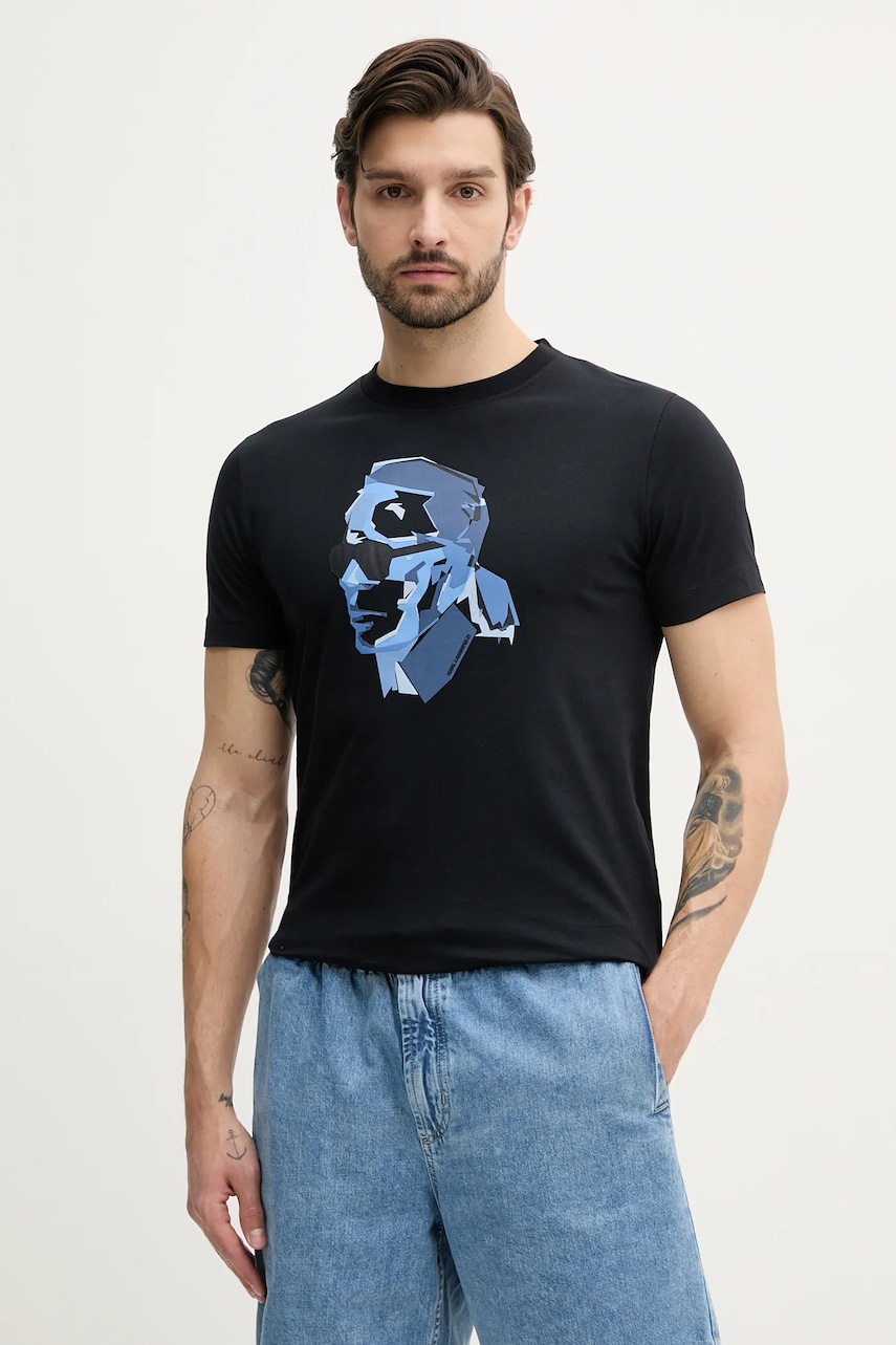 Karl Lagerfeld tricou din bumbac bărbați, culoarea bleumarin, cu imprimeu, 552241.755065