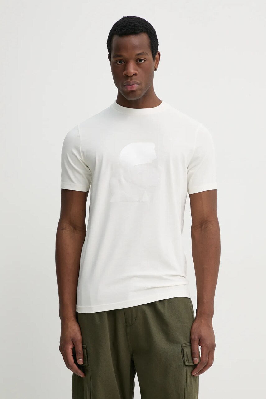 Karl Lagerfeld tricou bărbați, culoarea bej, cu imprimeu, 552221.755054