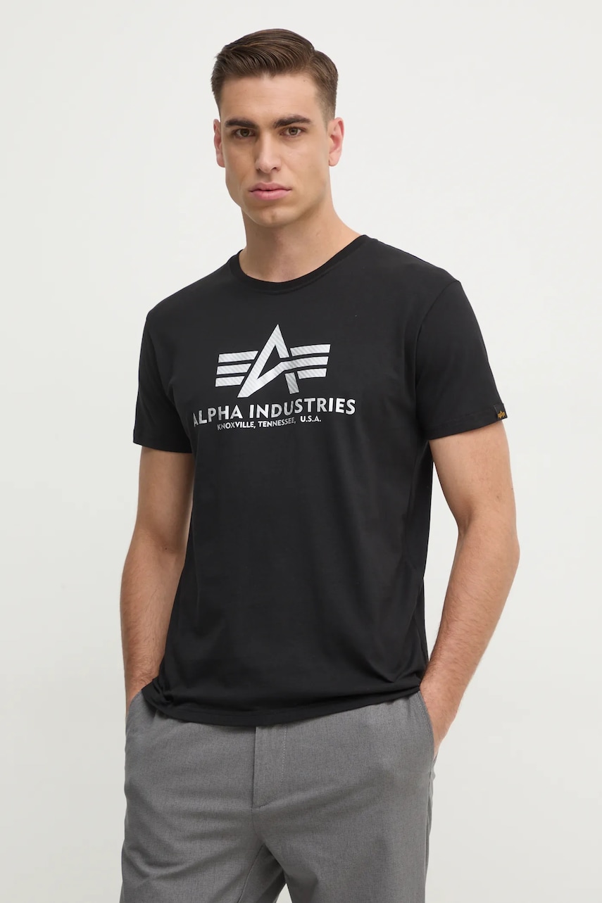 Alpha Industries tricou din bumbac bărbați, culoarea negru, cu imprimeu, 100501CB Alpha Industries tricou din bumbac bărbați, culoarea negru, cu imprimeu, 100501CB