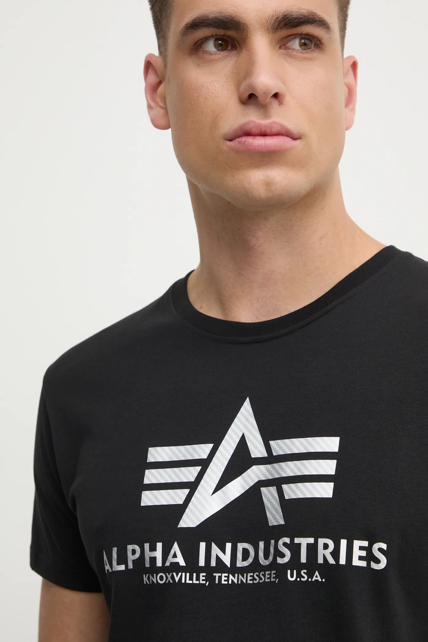 Βαμβακερό μπλουζάκι Alpha Industries ανδρικό, χρώμα: μαύρο, 100501CB φωτογραφία