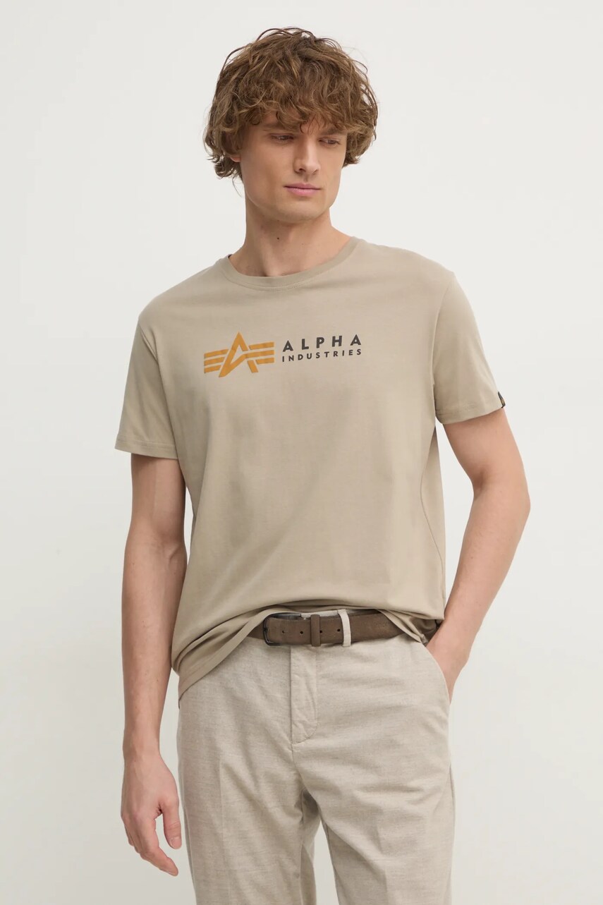 Levně Tričko Alpha Industries béžová barva, s potiskem, 118502PP