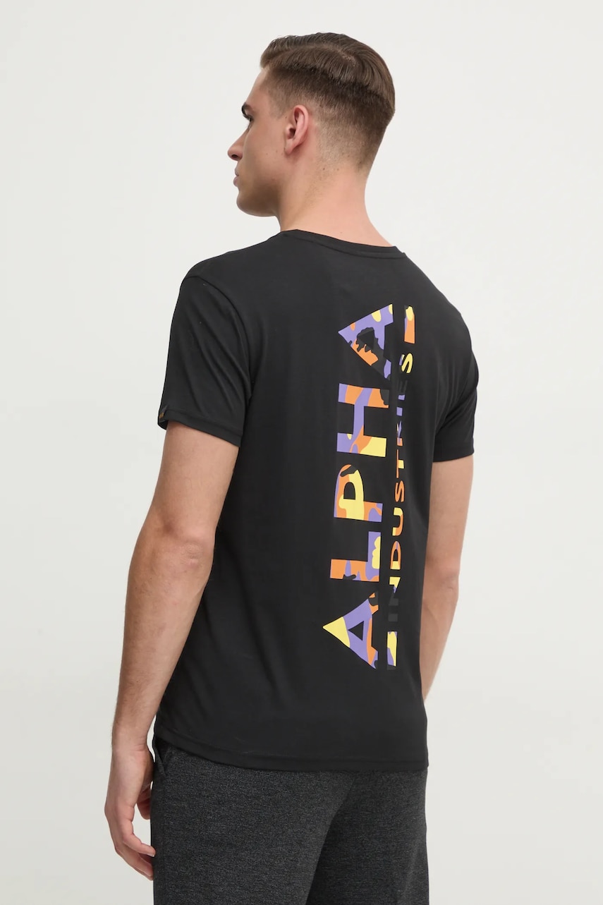Alpha Industries tricou din bumbac barbati, culoarea negru, cu imprimeu, 128507CP