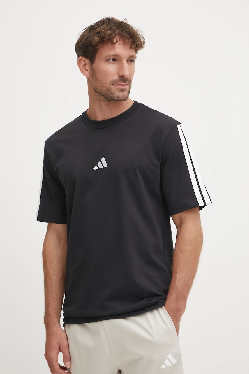 adidas tricou din bumbac Essentials barbati, culoarea negru, cu imprimeu, JW1949