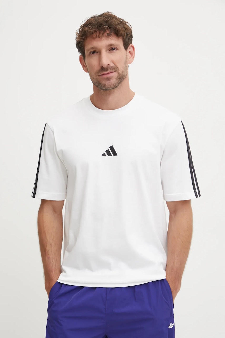 adidas tricou din bumbac Essentials barbati, culoarea alb, cu imprimeu, JW1952 adidas tricou din bumbac Essentials barbati, culoarea alb, cu imprimeu, JW1952