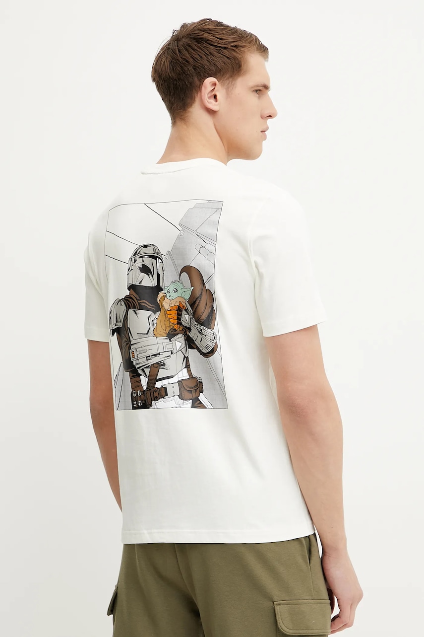 adidas tricou din bumbac x Mandalorian bărbați, culoarea bej, cu imprimeu, JI5715 adidas tricou din bumbac x Mandalorian bărbați, culoarea bej, cu imprimeu, JI5715