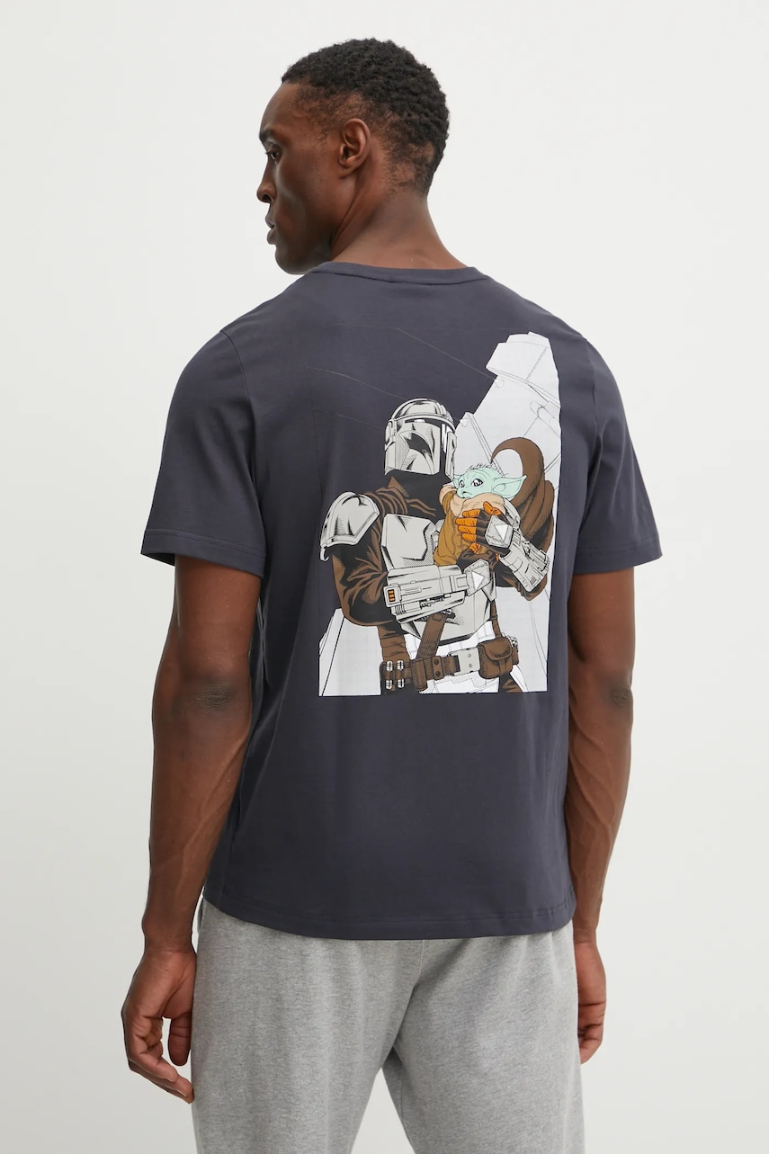 adidas tricou din bumbac x Mandalorian barbati, culoarea gri, cu imprimeu, JI5716 adidas tricou din bumbac x Mandalorian barbati, culoarea gri, cu imprimeu, JI5716