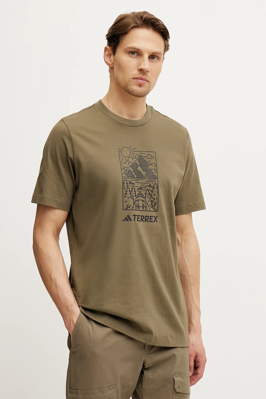 adidas TERREX tricou Wild bărbați, culoarea verde, cu imprimeu, JN4266 adidas TERREX tricou Wild bărbați, culoarea verde, cu imprimeu, JN4266