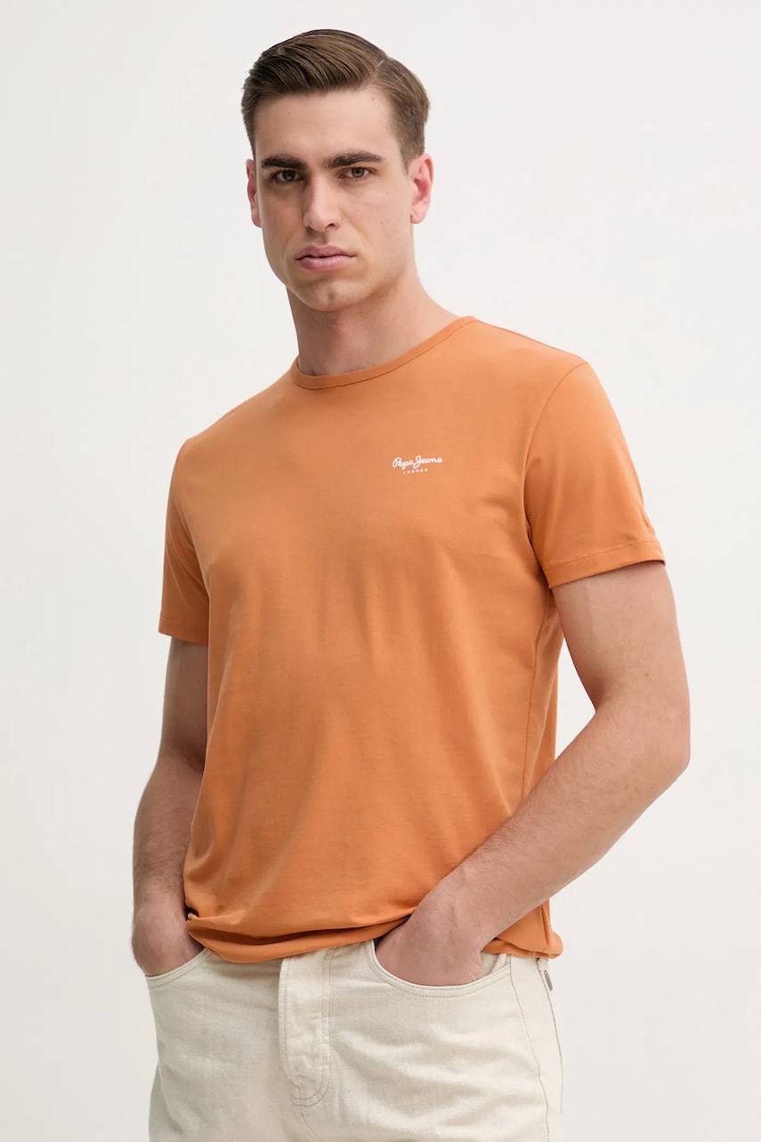 Pepe Jeans tricou ORIGINAL BASIC 3N barbati, culoarea portocaliu, cu imprimeu, PM508212 Pepe Jeans tricou ORIGINAL BASIC 3N barbati, culoarea portocaliu, cu imprimeu, PM508212