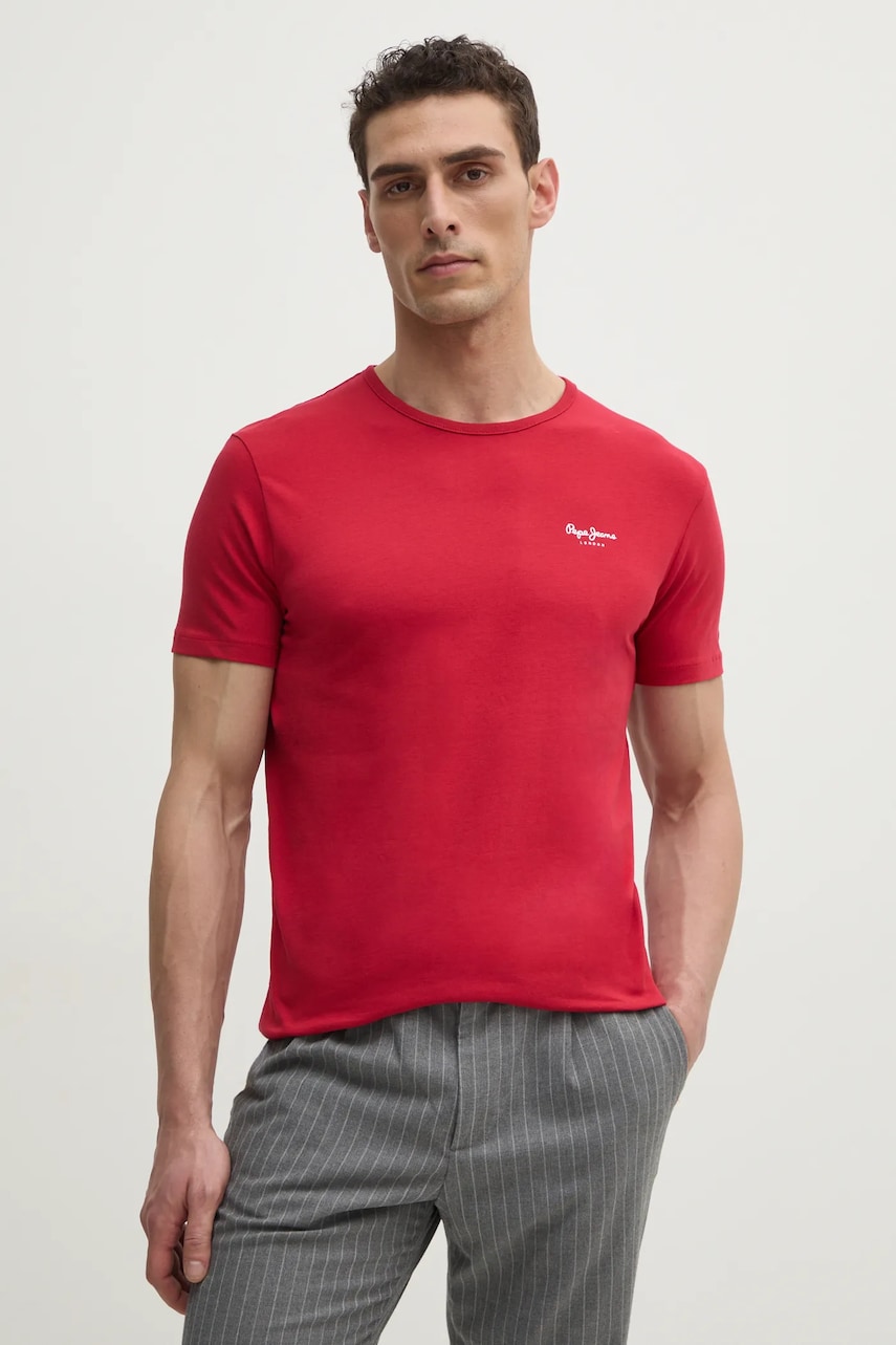 Pepe Jeans tricou ORIGINAL BASIC 3N barbati, culoarea rosu, cu imprimeu, PM508212 Pepe Jeans tricou ORIGINAL BASIC 3N barbati, culoarea rosu, cu imprimeu, PM508212