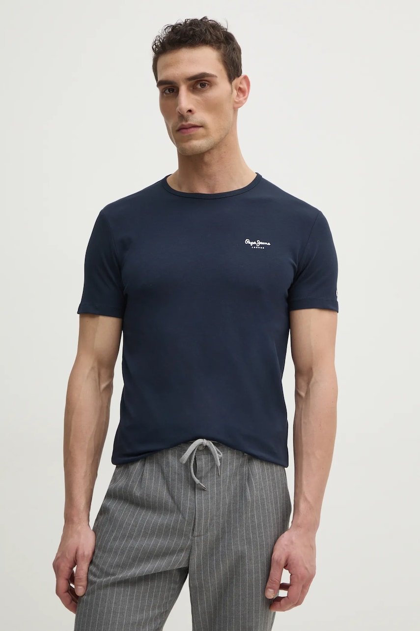 Pepe Jeans tricou ORIGINAL BASIC 3N barbati, culoarea albastru marin, cu imprimeu, PM508212