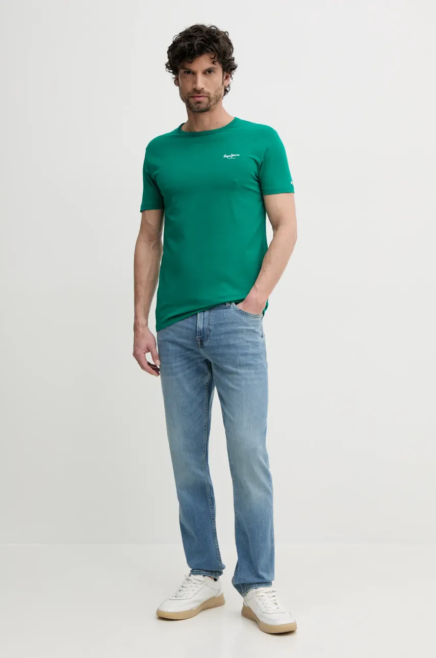 Футболка Pepe Jeans ORIGINAL BASIC 3N мужская цвет зелёный с принтом PM508212 Футболка Pepe Jeans ORIGINAL BASIC 3N мужская цвет зелёный с принтом PM508212
