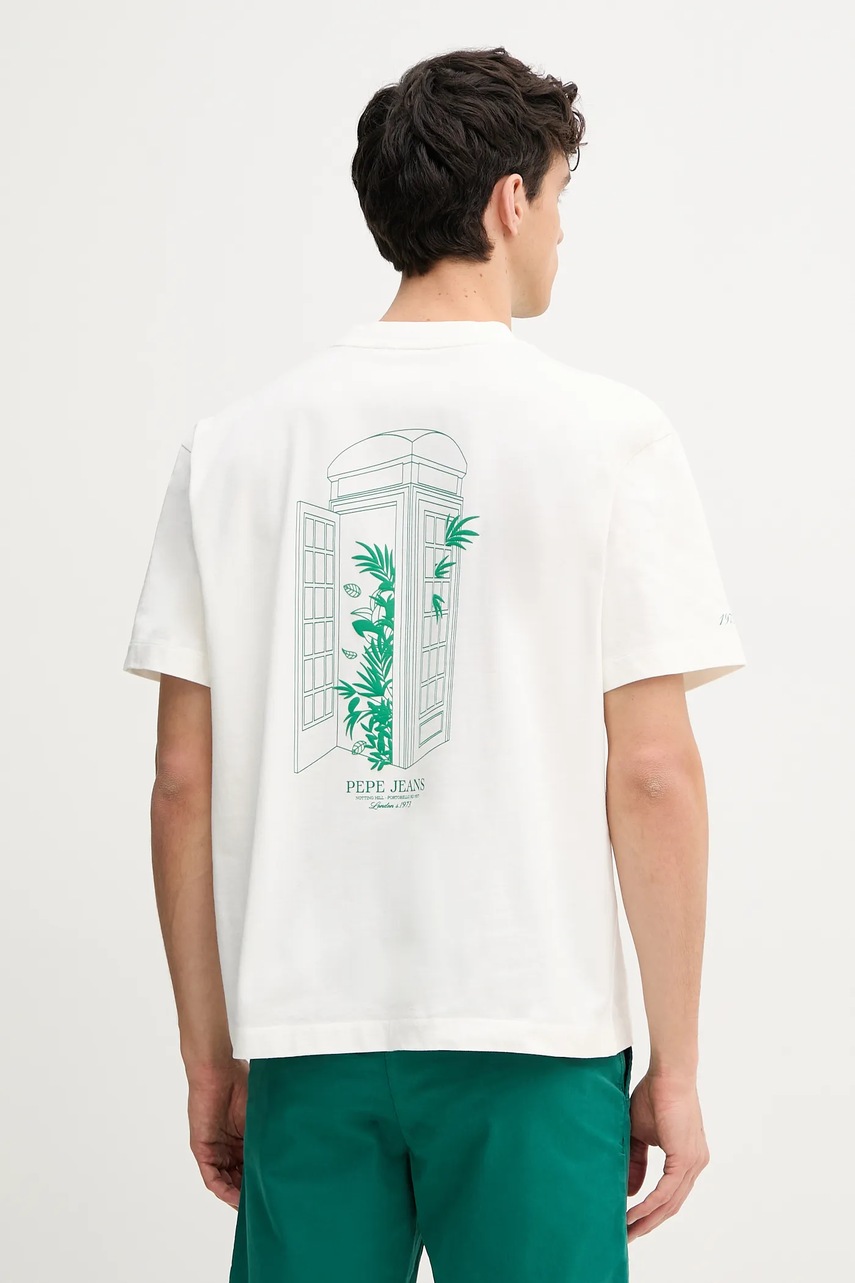 Pepe Jeans tricou din bumbac DOMINIC TEE barbati, culoarea alb, cu imprimeu, PM509764