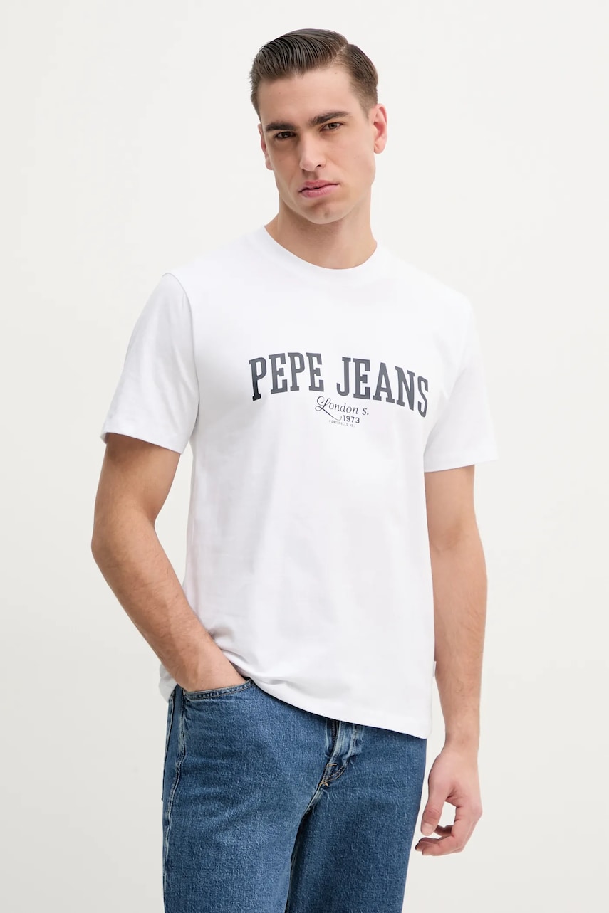 Pepe Jeans tricou DERRIL TEE barbati, culoarea alb, cu imprimeu, PM509766 Pepe Jeans tricou DERRIL TEE barbati, culoarea alb, cu imprimeu, PM509766
