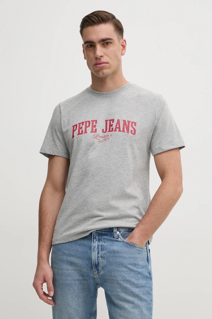 Pepe Jeans tricou DERRIL TEE barbati, culoarea gri, cu imprimeu, PM509766 Pepe Jeans tricou DERRIL TEE barbati, culoarea gri, cu imprimeu, PM509766