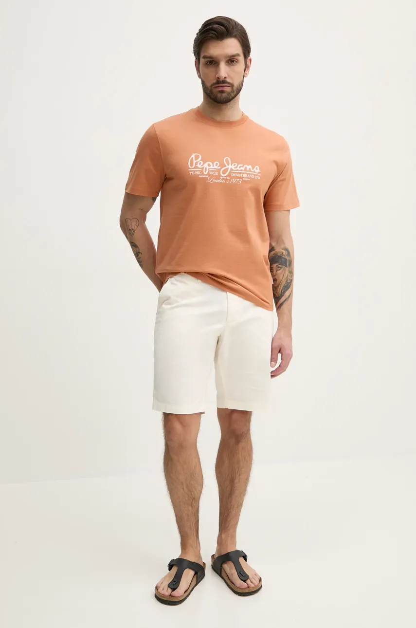 Хлопковая футболка Pepe Jeans DUMAS TEE мужская цвет оранжевый с принтом PM509769 Хлопковая футболка Pepe Jeans DUMAS TEE мужская цвет оранжевый с принтом PM509769