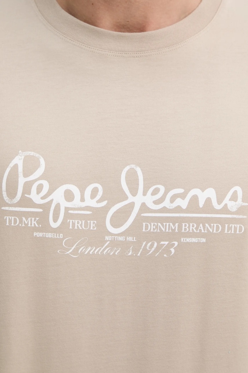 Βαμβακερό μπλουζάκι Pepe Jeans DUMAS TEE ανδρικό, χρώμα: μπεζ, PM509769 φωτογραφία