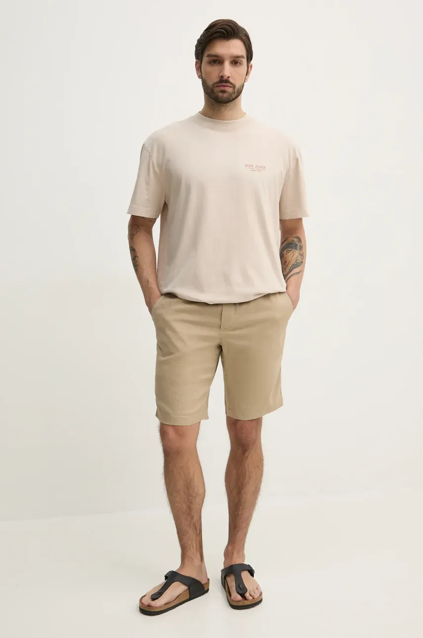 Хлопковая футболка Pepe Jeans DUSTER TEE мужская цвет бежевый с принтом PM509773 Хлопковая футболка Pepe Jeans DUSTER TEE мужская цвет бежевый с принтом PM509773