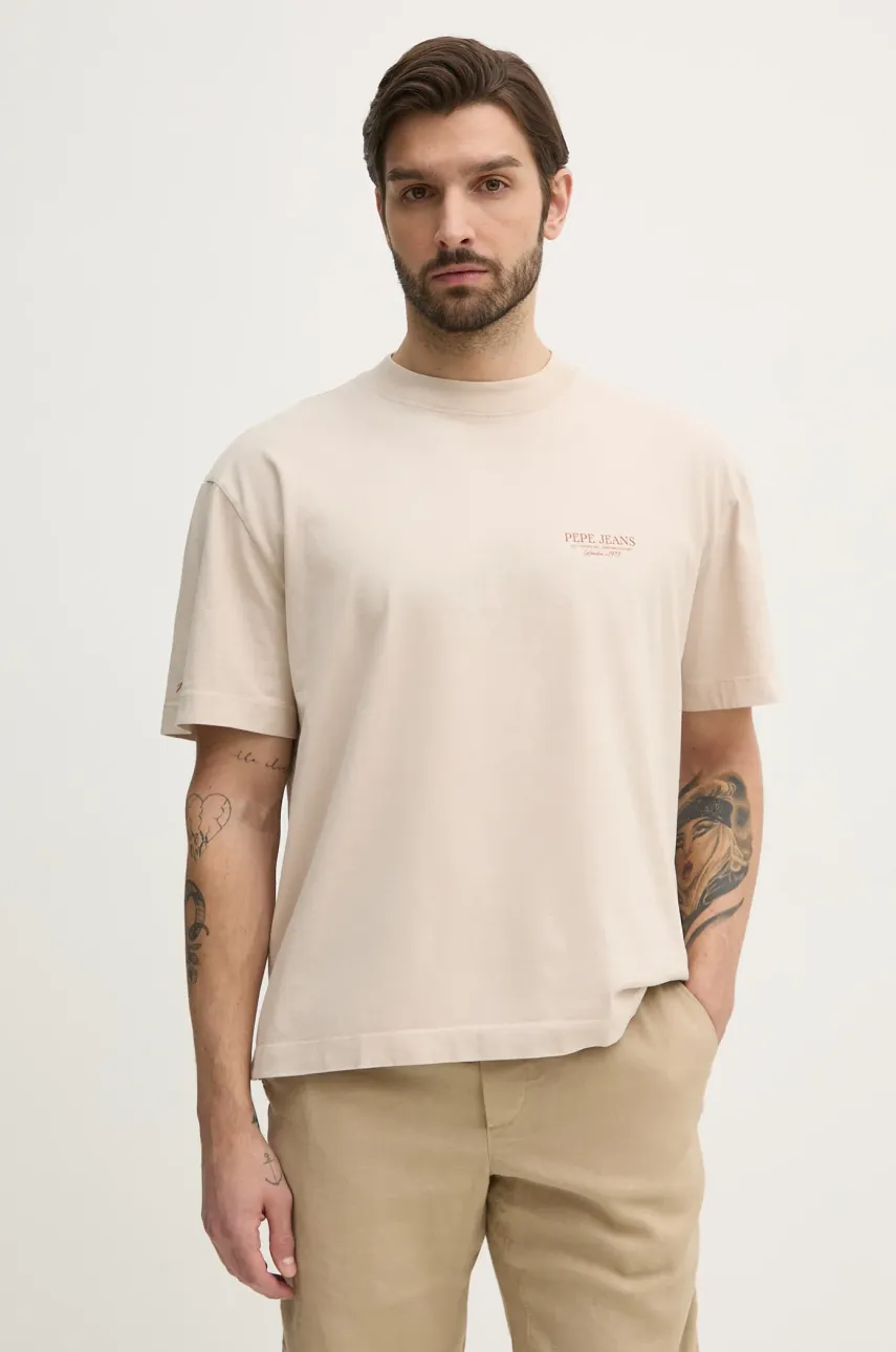 Pepe Jeans pamut póló DUSTER TEE bézs, férfi, nyomott mintás, PM509773 termék 2. képe