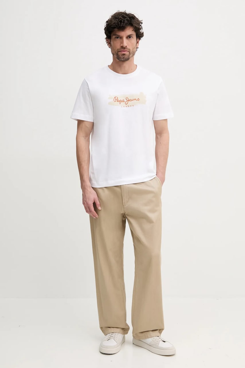 Хлопковая футболка Pepe Jeans PICTHON мужская цвет белый с принтом PM509782 Хлопковая футболка Pepe Jeans PICTHON мужская цвет белый с принтом PM509782