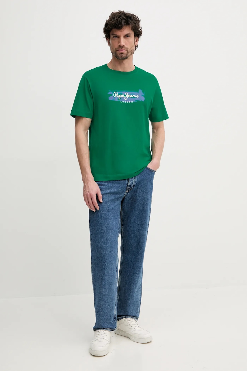 Хлопковая футболка Pepe Jeans PICTHON мужская цвет зелёный с принтом PM509782 Хлопковая футболка Pepe Jeans PICTHON мужская цвет зелёный с принтом PM509782