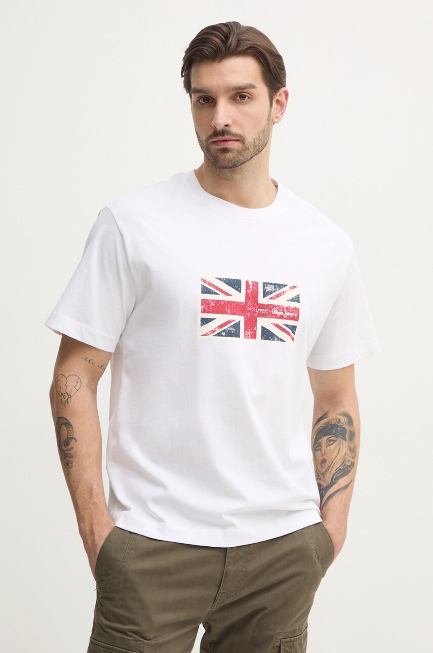 

Памучна тениска Pepe Jeans UNION TEE в бяло с принт PM509790, Бял