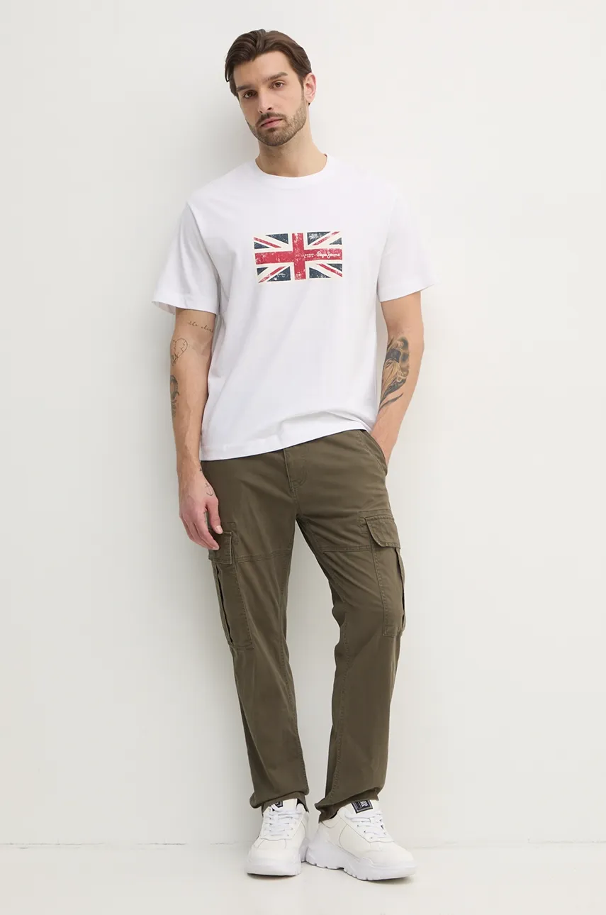 Хлопковая футболка Pepe Jeans UNION TEE мужская цвет белый с принтом PM509790 Хлопковая футболка Pepe Jeans UNION TEE мужская цвет белый с принтом PM509790