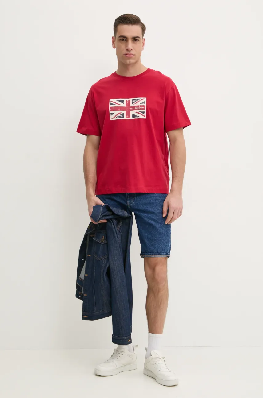 Хлопковая футболка Pepe Jeans UNION TEE мужская цвет красный с принтом PM509790 Хлопковая футболка Pepe Jeans UNION TEE мужская цвет красный с принтом PM509790
