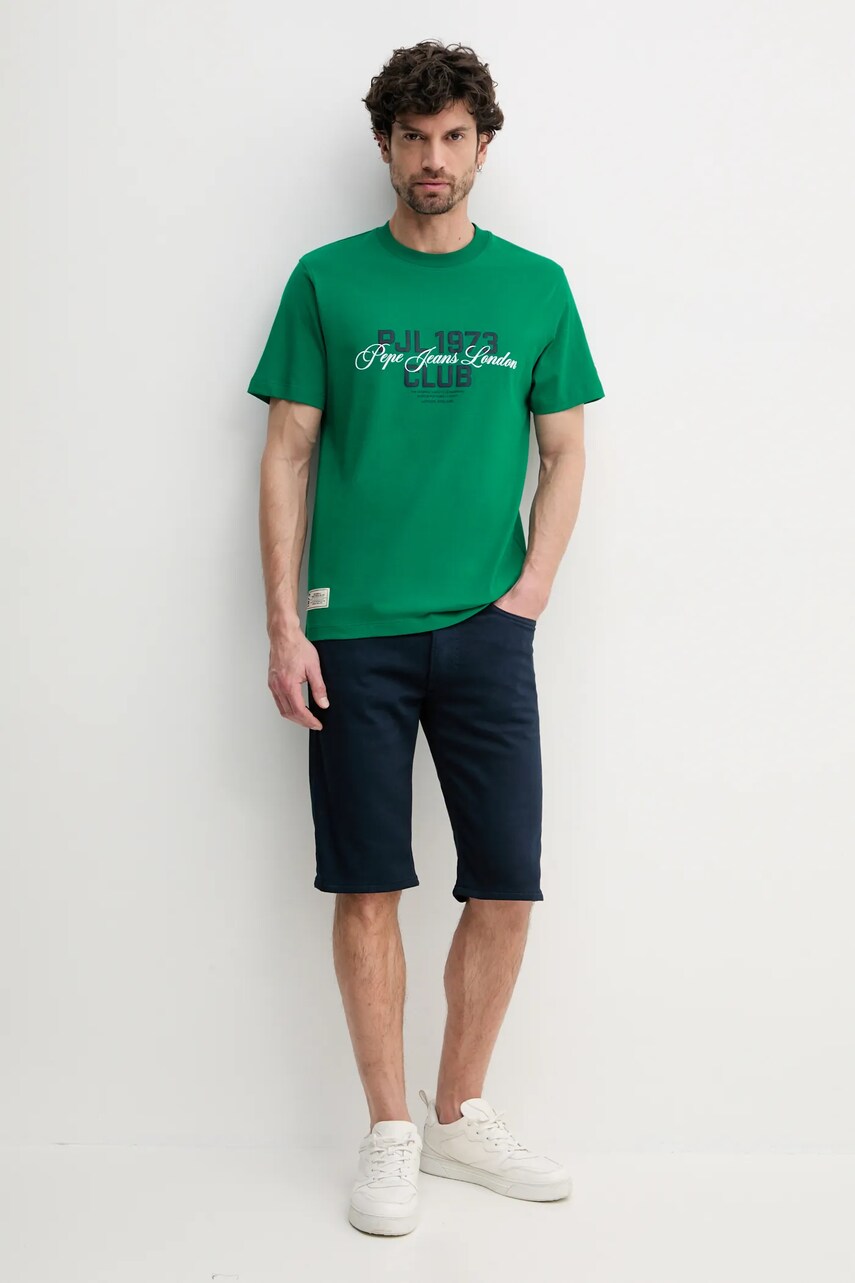 Хлопковая футболка Pepe Jeans TALBOT мужская цвет зелёный с принтом PM509791 Хлопковая футболка Pepe Jeans TALBOT мужская цвет зелёный с принтом PM509791