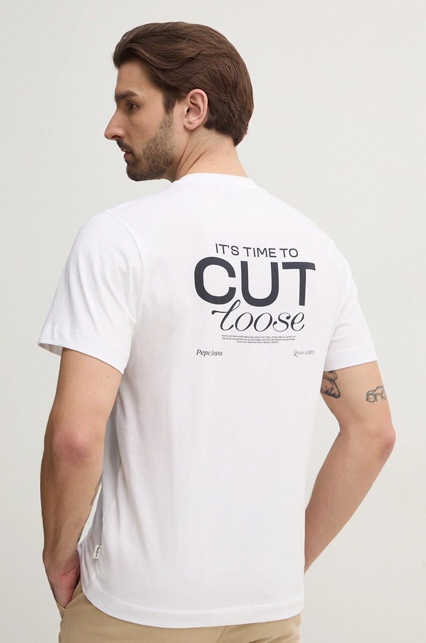 Pepe Jeans tricou din bumbac PARRIS barbati, culoarea alb, cu imprimeu, PM509800