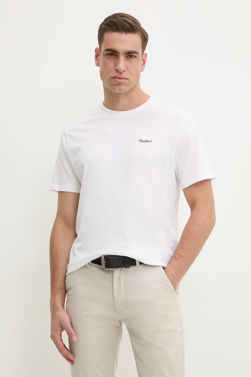 Pepe Jeans tricou din bumbac CONTRAST CONNOR barbati, culoarea alb, neted, PM509933 Pepe Jeans tricou din bumbac CONTRAST CONNOR barbati, culoarea alb, neted, PM509933