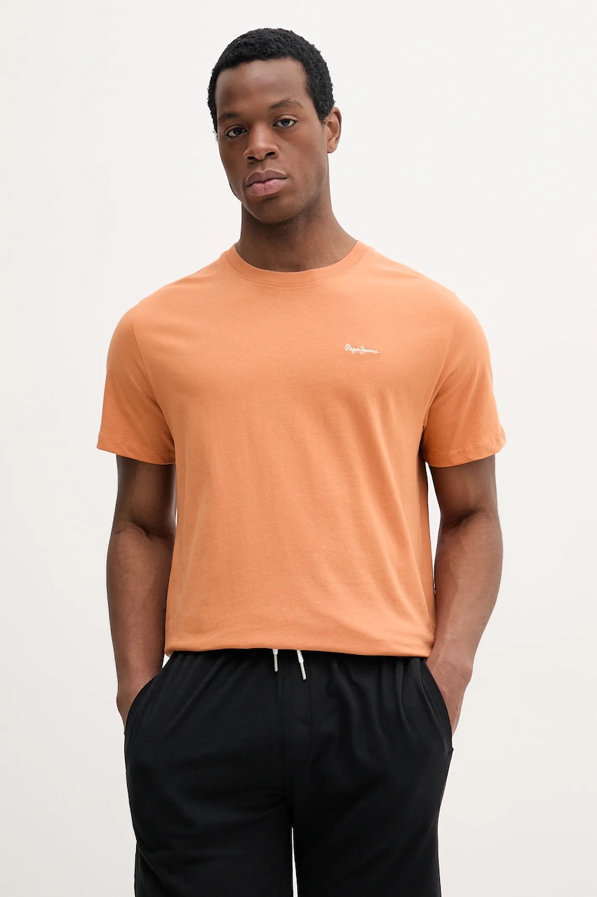 Pepe Jeans tricou din bumbac CONTRAST CONNOR barbati, culoarea portocaliu, neted, PM509933 Pepe Jeans tricou din bumbac CONTRAST CONNOR barbati, culoarea portocaliu, neted, PM509933