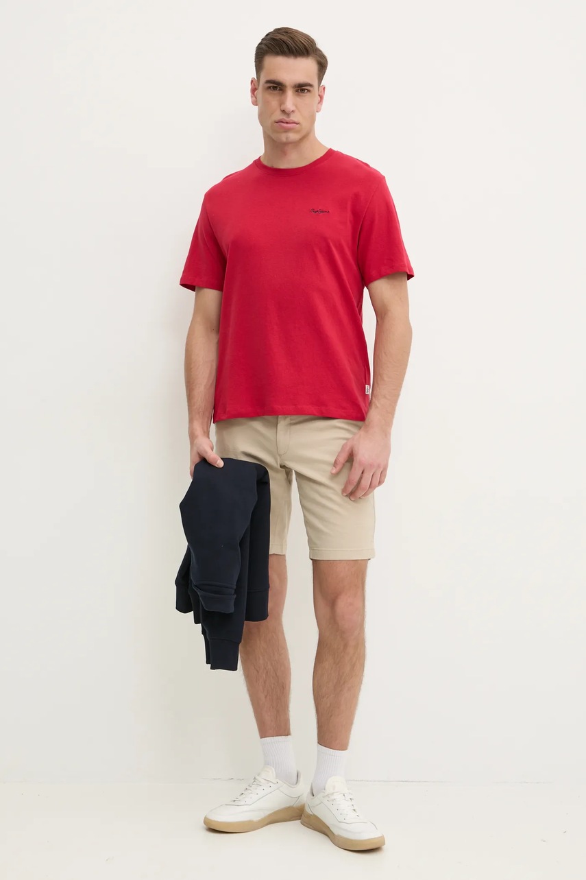 Хлопковая футболка Pepe Jeans CONTRAST CONNOR мужская цвет красный однотонная PM509933 Хлопковая футболка Pepe Jeans CONTRAST CONNOR мужская цвет красный однотонная PM509933