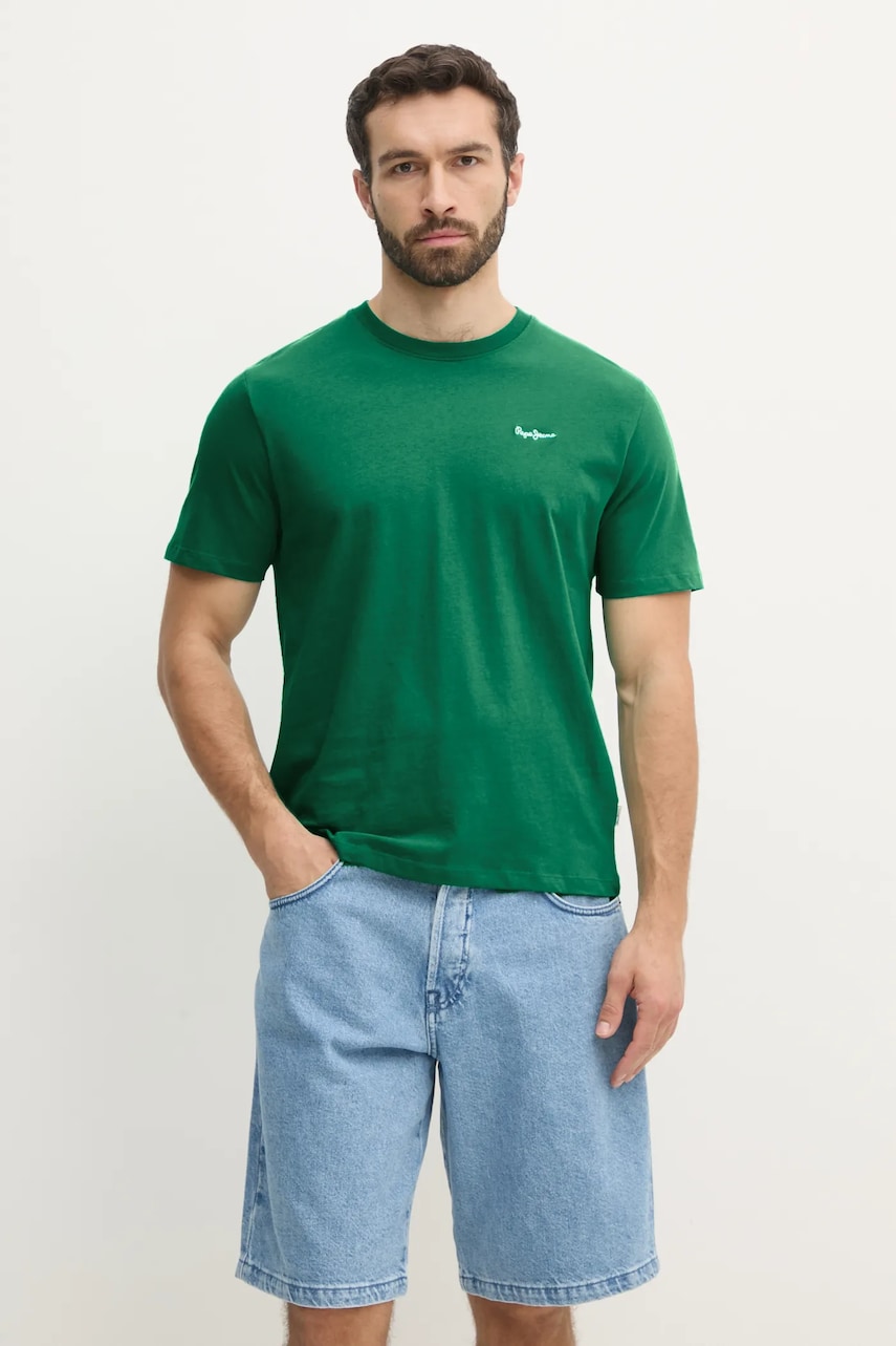 Pepe Jeans tricou din bumbac CONTRAST CONNOR barbati, culoarea verde, neted, PM509933 Pepe Jeans tricou din bumbac CONTRAST CONNOR barbati, culoarea verde, neted, PM509933
