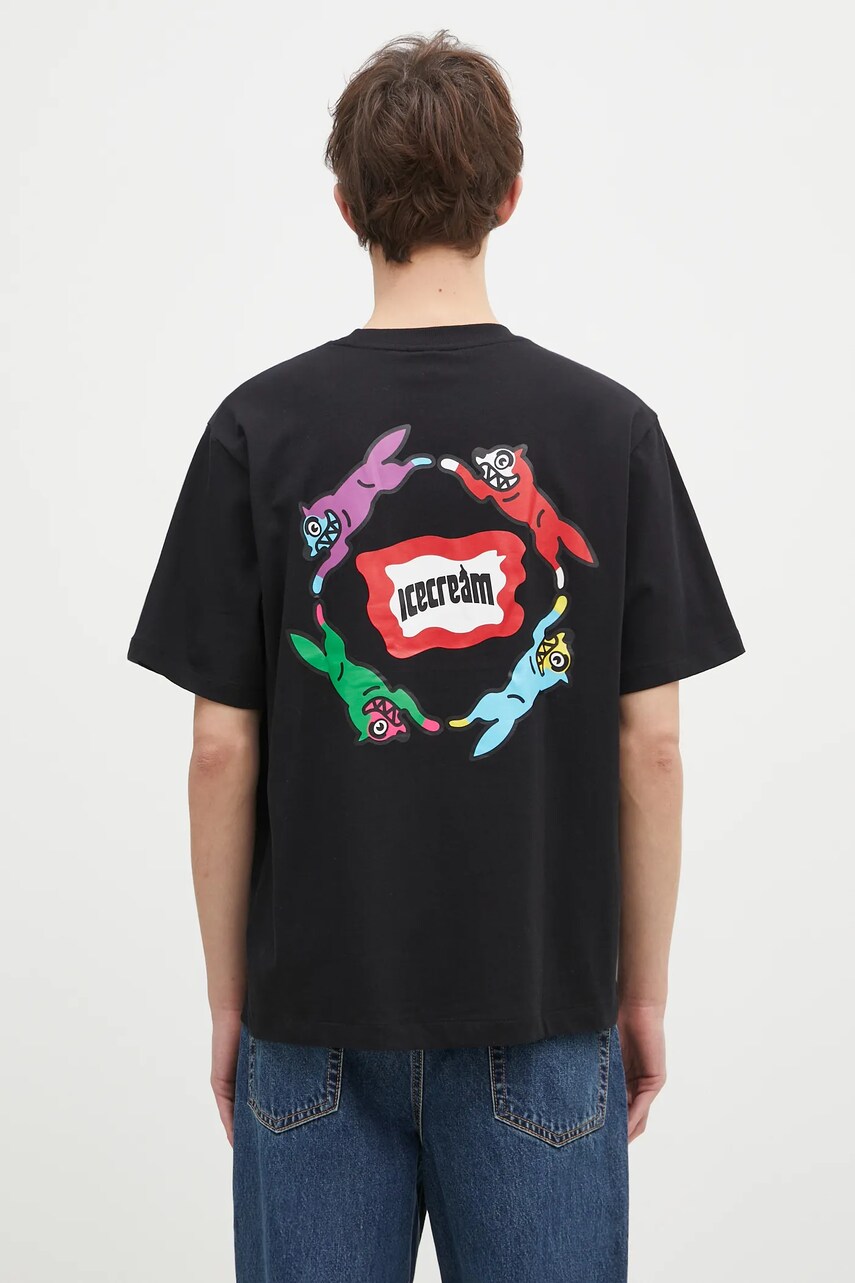ICECREAM tricou din bumbac Roundabout bărbați, culoarea negru, cu imprimeu, IC24460