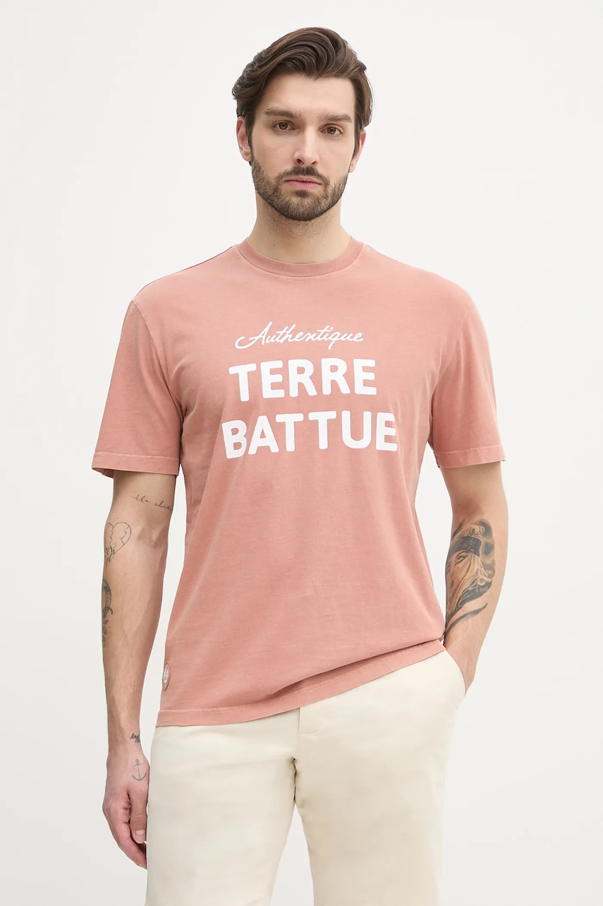 Lacoste tricou din bumbac barbati, culoarea portocaliu, cu imprimeu, TH0356