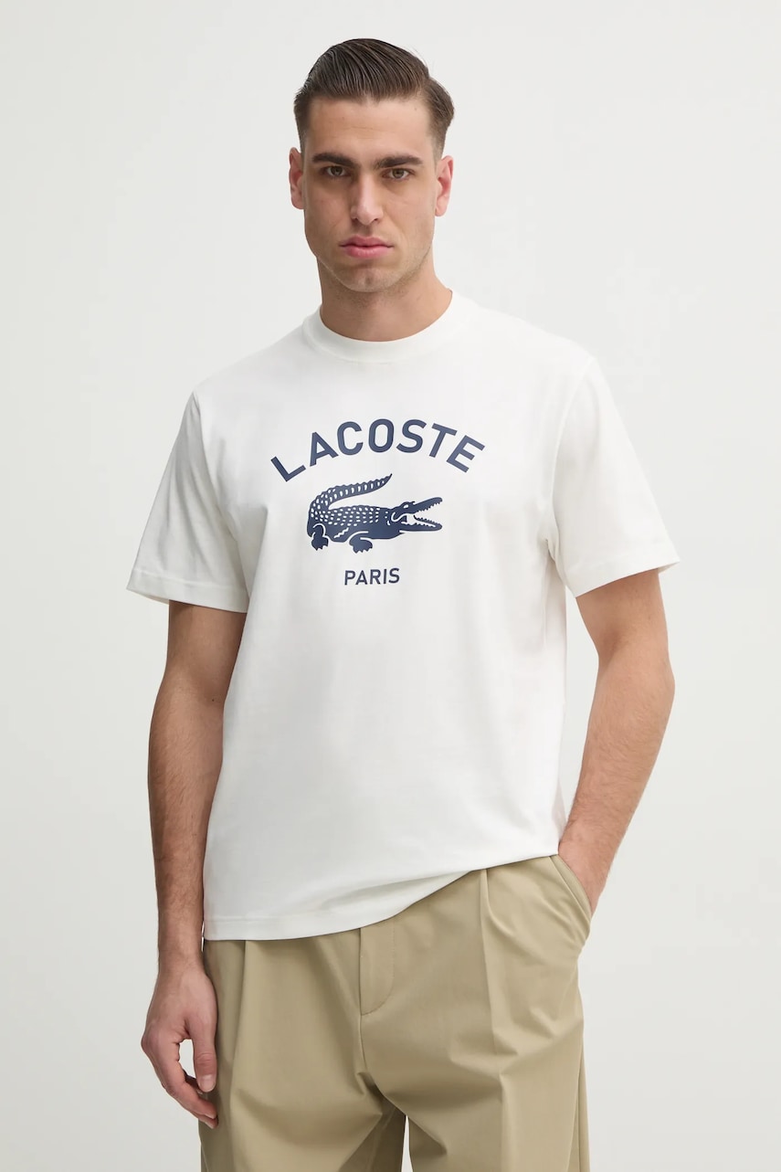 Lacoste tricou din bumbac barbati, culoarea alb, cu imprimeu, TH2733 Lacoste tricou din bumbac barbati, culoarea alb, cu imprimeu, TH2733