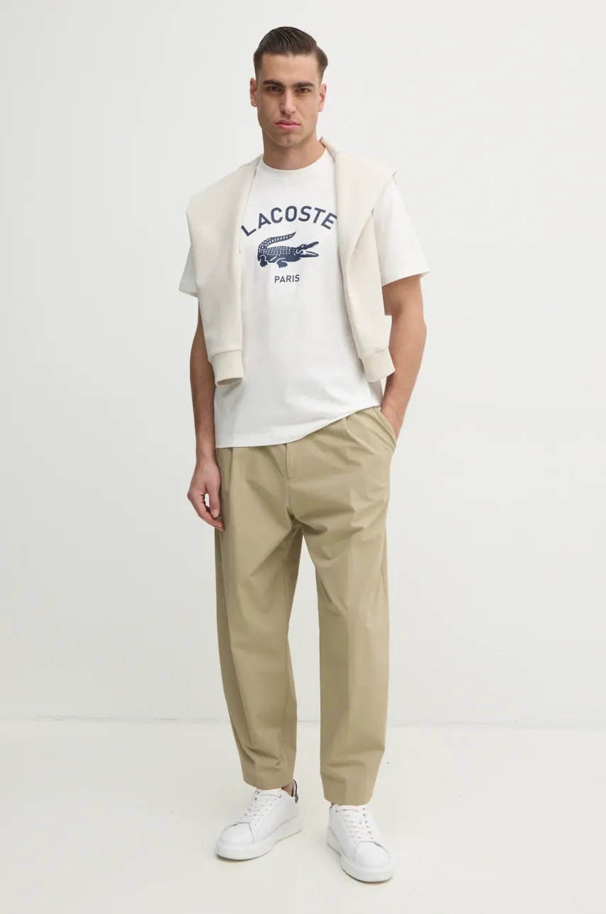 Хлопковая футболка Lacoste мужская цвет белый с принтом TH2733 Хлопковая футболка Lacoste мужская цвет белый с принтом TH2733