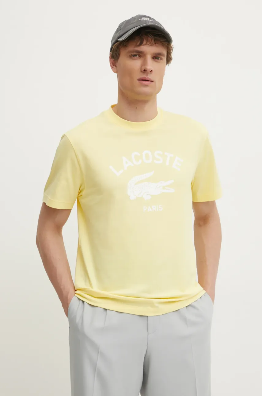 Lacoste tricou din bumbac barbati, culoarea galben, cu imprimeu, TH2733