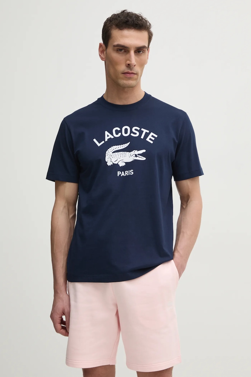 Lacoste tricou din bumbac barbati, culoarea albastru marin, cu imprimeu, TH2733 Lacoste tricou din bumbac barbati, culoarea albastru marin, cu imprimeu, TH2733