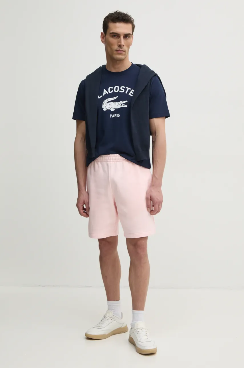 Хлопковая футболка Lacoste мужская цвет синий с принтом TH2733 Хлопковая футболка Lacoste мужская цвет синий с принтом TH2733