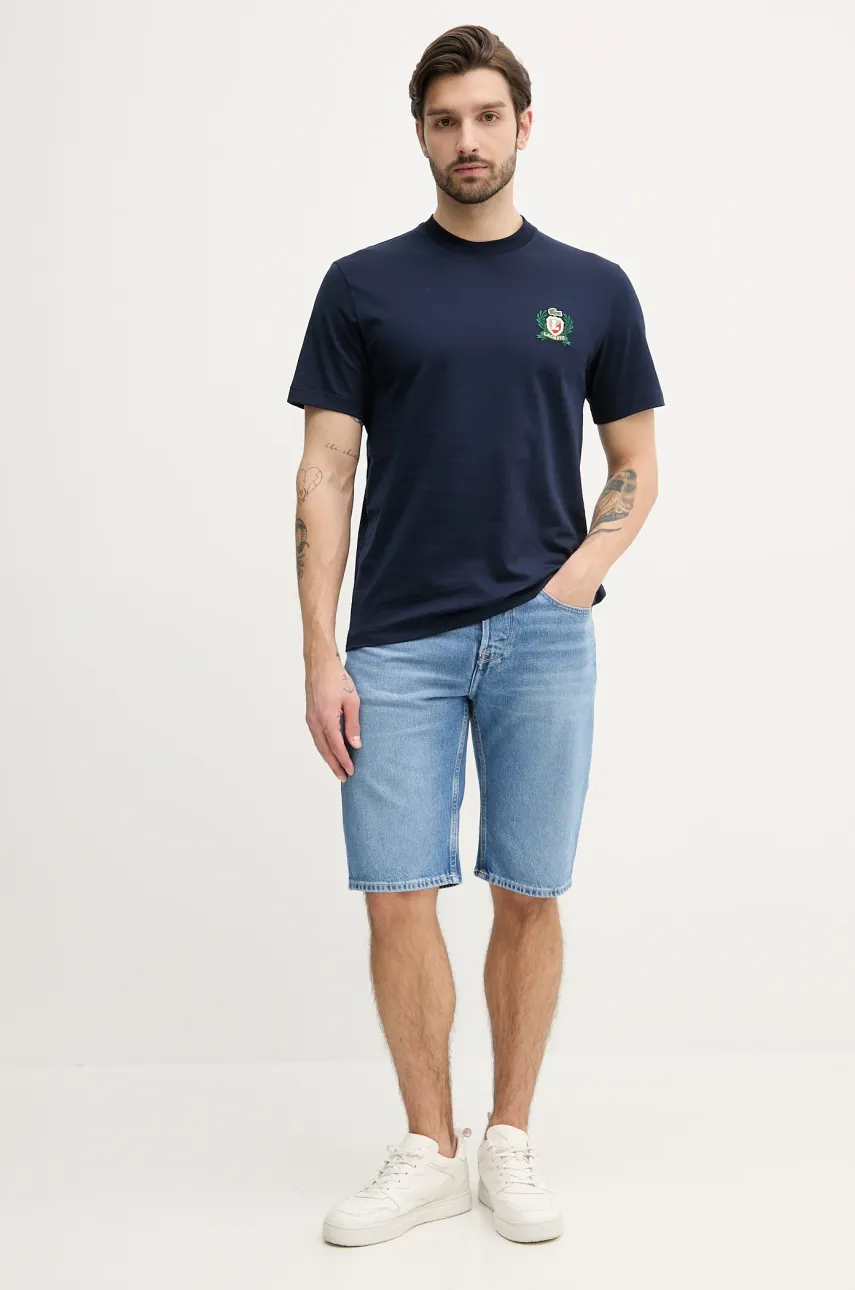 Хлопковая футболка Lacoste мужская цвет синий с аппликацией TH0027 Хлопковая футболка Lacoste мужская цвет синий с аппликацией TH0027