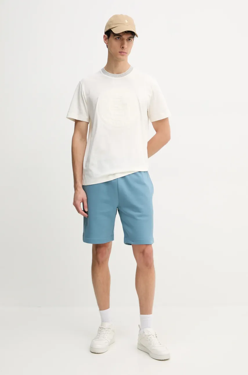 Хлопковая футболка Lacoste мужская цвет бежевый с аппликацией TH0124 Хлопковая футболка Lacoste мужская цвет бежевый с аппликацией TH0124