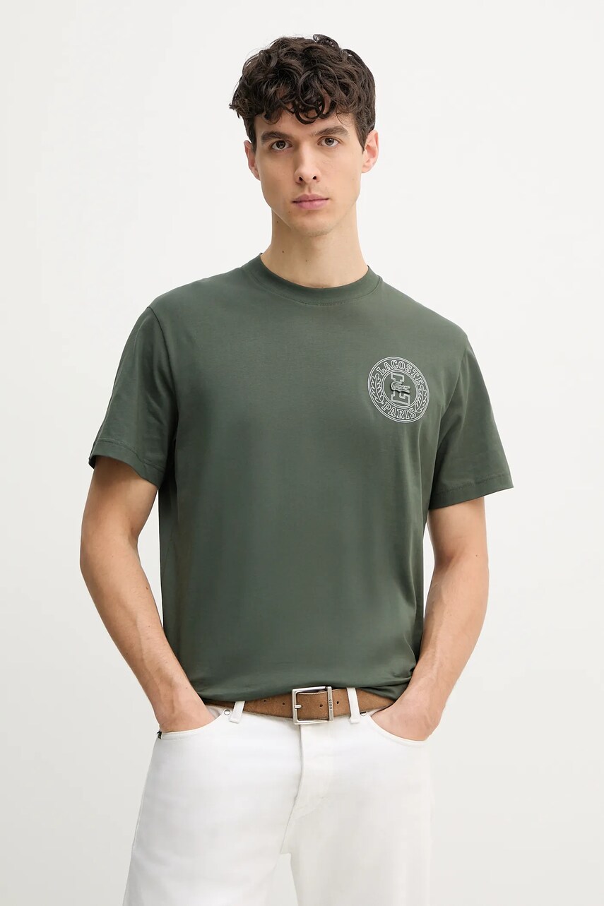 Lacoste tricou din bumbac barbati, culoarea verde, cu imprimeu, TH0125
