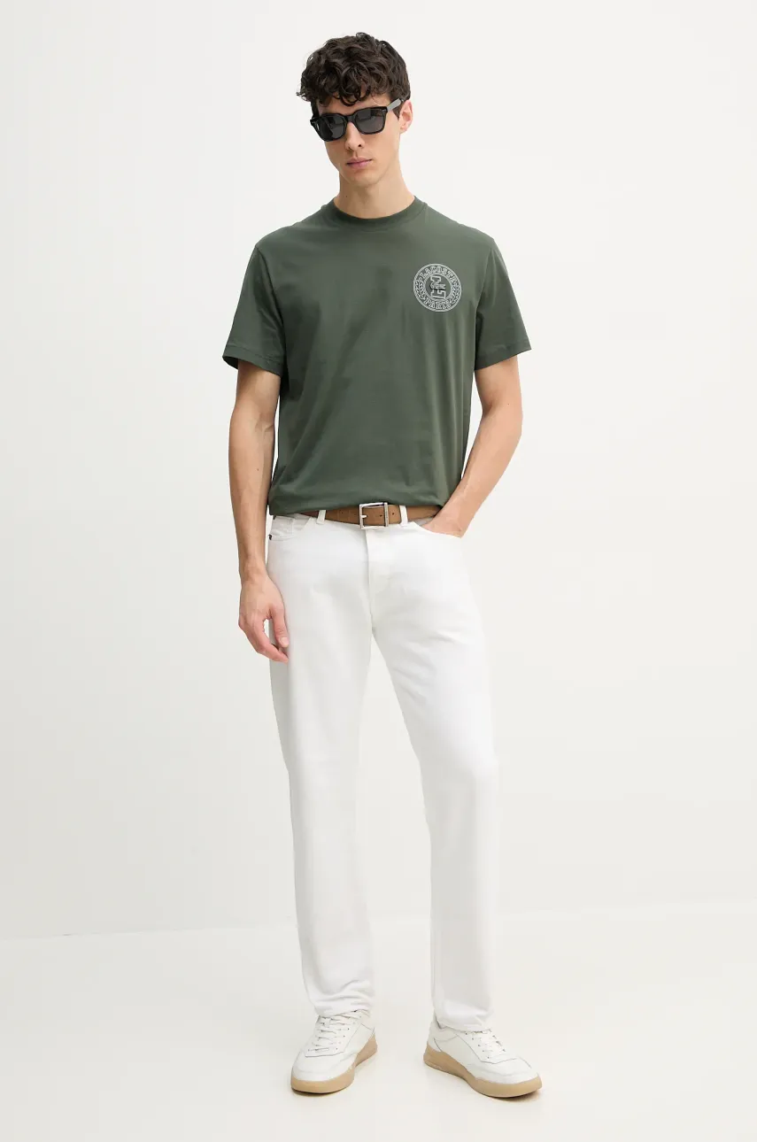 Хлопковая футболка Lacoste мужская цвет зелёный с аппликацией TH0125 Хлопковая футболка Lacoste мужская цвет зелёный с аппликацией TH0125