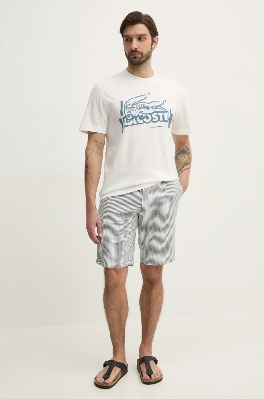 Хлопковая футболка Lacoste мужская цвет белый с принтом TH0284 Хлопковая футболка Lacoste мужская цвет белый с принтом TH0284